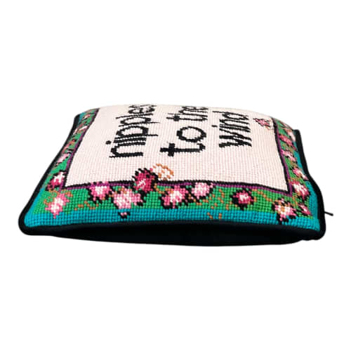 hand-embroidered needlepoint NIPS TO THE WIND | Pillow in Pillows by Mommani Threads. Item composed of wool in boho or contemporary style