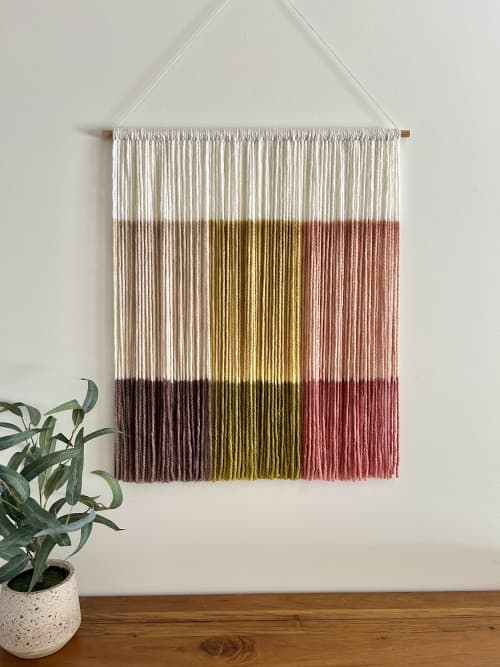 GELATI Dyed Fiber Art | Textile Art | Custom Tapestry | Wall Hangings by Wallflowers Hanging Art. Item made of oak wood & wool compatible with minimalism and mid century modern style