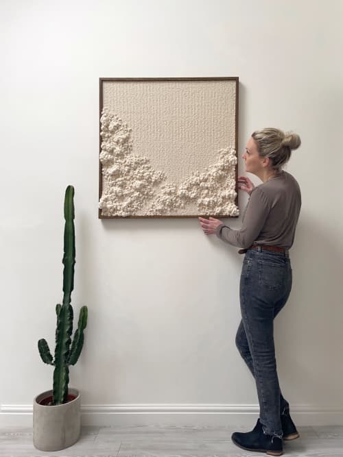 Hand woven wall art frame (Beach Cliff 004) | Tapestry in Wall Hangings by Elle Collins. Item composed of oak wood and cotton in boho or minimalism style
