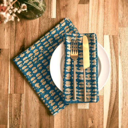 Sunflower Blue Table Napkins | Set of 4 | Linens & Bedding by ichcha. Item composed of cotton in boho or country & farmhouse style