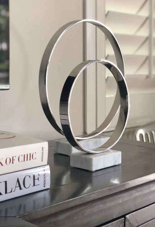 Stainless Steel Design Rings | Sculptures by Kinetic Steel. Item made of steel with marble works with contemporary & modern style