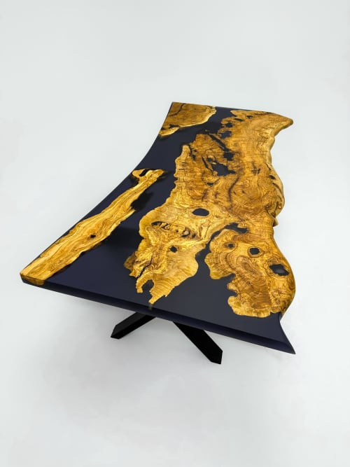 Live Edge Olive Table - Custom Wood Dining & Kitchen Table | Conference Table in Tables by Tinella Wood. Item made of wood & metal compatible with industrial and art deco style