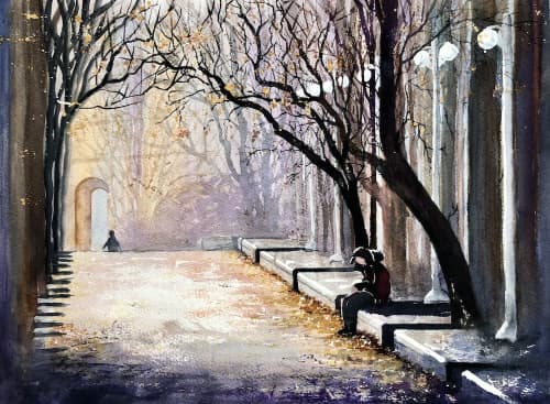 Lost in Thought | Watercolor Painting in Paintings by Maurice Dionne FINEART. Item made of paper