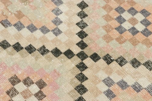 Vintage Turkish Rug in Cream with All-Over Diamond Medallion | Area Rug in Rugs by Rug and Kilim