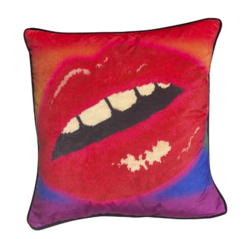 rainbow velvet EMBRASSE MOI lips large feather down pillow | Pillows by Mommani Threads. Item composed of fabric compatible with contemporary and modern style