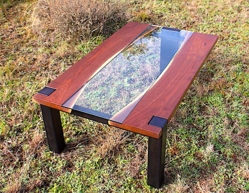 Contemporary coffee table, steel, walnut and glass | Tables by Aaron Smith Woodworker. Item made of walnut & steel compatible with boho and contemporary style