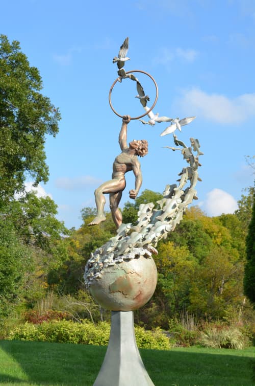 Man Nature Balanced | Sculptures by Jeff Hall Studio. Item composed of bronze
