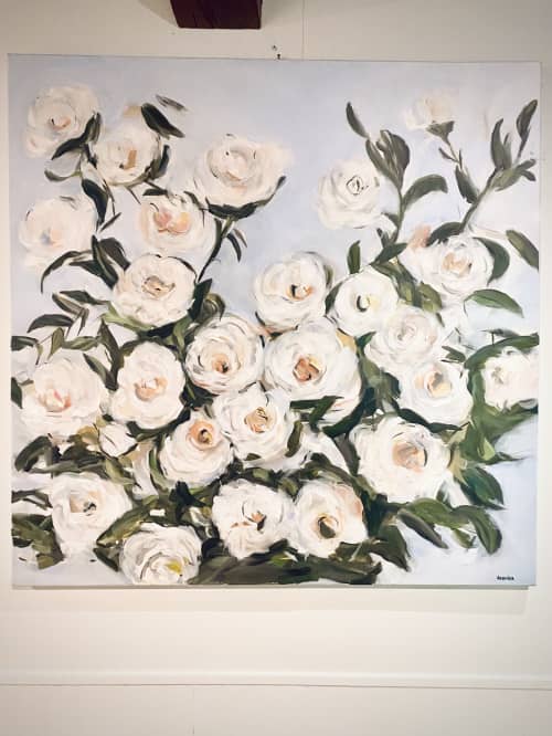 White Roses Painting in Mixed Media on Canvas | Oil And Acrylic Painting in Paintings by Arohika Verma | Waterfall Lodge in Ben Lomond. Item made of canvas