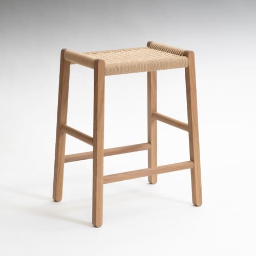Saddle Counter Stool with Danish Cord Seat | Chairs by Christopher Solar Design. Item made of oak wood compatible with mid century modern and contemporary style