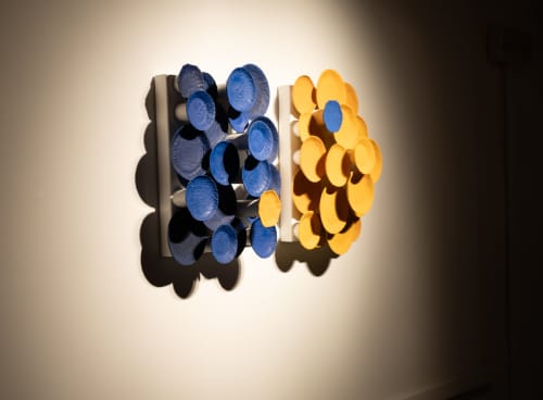 Blue+Orange | Wall Sculpture in Wall Hangings by Studio DeSimoneWayland | Museu De Ceràmica De Manises in Manises. Item made of wood with ceramic works with boho & contemporary style