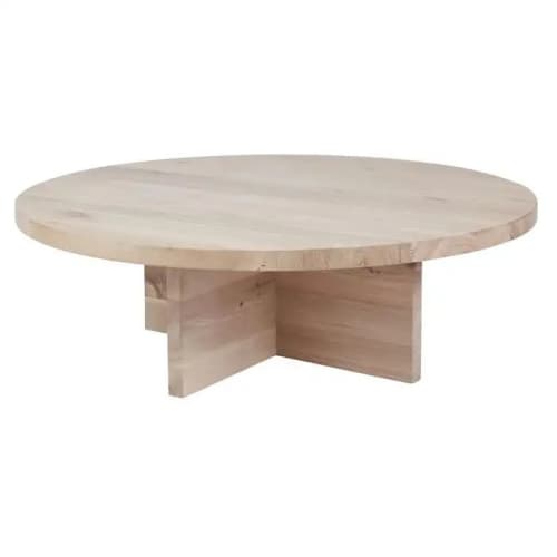 Solid Light Oak Circular Coffee Table | Tables by Aeterna Furniture. Item composed of oak wood