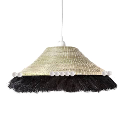 fringe + berry pendant shade natural/black + cream | Pendants by Charlie Sprout. Item composed of fabric