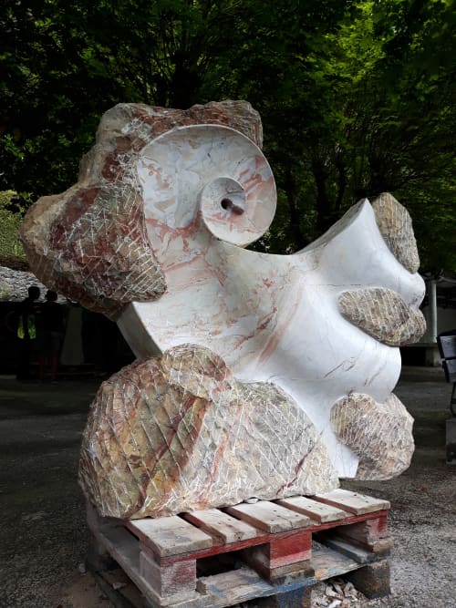 Fossil (Melancholic shell) | Public Sculptures by Rafail Georgiev - Raffò | Mairie d'Ilhet in Ilhet. Item made of marble works with minimalism & contemporary style