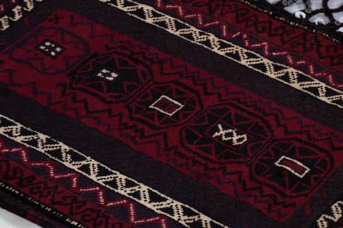 Antique Balisht Tribal Textile with Red and Black Geometric | Area Rug in Rugs by Rug and Kilim