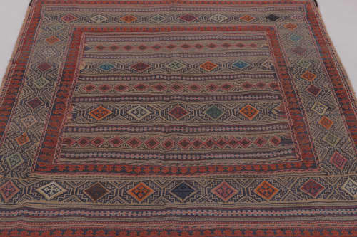 Vintage Persian Soumak Kilim, Tribal Diamonds in Light Jewel | Area Rug in Rugs by Rug and Kilim