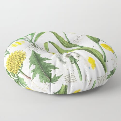 Round Pillow Yellow Botanical | Pillows by Pam (Pamela) Smilow. Item made of fabric