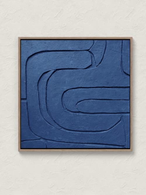 Navy Blue Geometric Wall Art | Mixed Media in Paintings by Berezart. Item made of canvas with paper works with boho & minimalism style