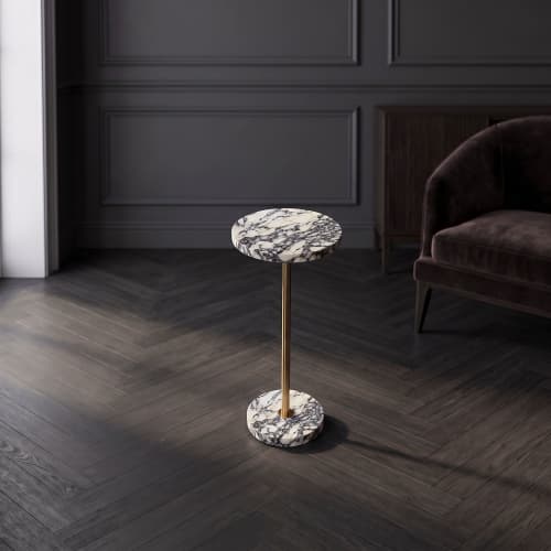 Calacatta Viola Marble Side Table,Round Stone Accent Table | End Table in Tables by Stonetic. Item composed of marble compatible with contemporary style