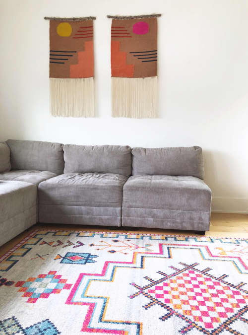 Handwoven Diptych Tapestry | Wall Hangings by Estudio Zanny. Item made of cotton with fiber