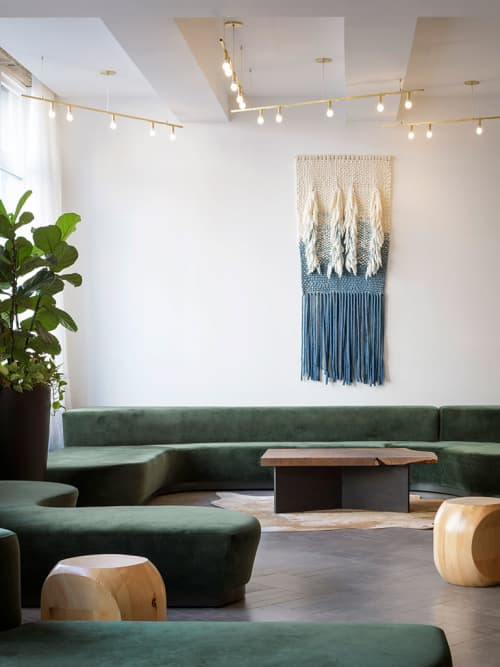 Indigo Duel | Macrame Wall Hanging in Wall Hangings by Liz Robb | Hi-Lo Hotel, Autograph Collection in Portland. Item made of wool with fiber