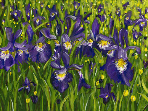 Away in the Iris Field | Oil And Acrylic Painting in Paintings by Judy Century Art. Item composed of synthetic