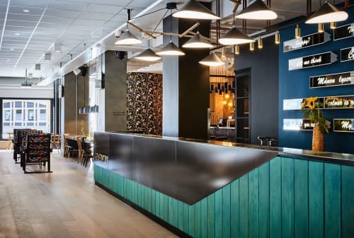Emily Group of Five Pendant Light – Anthracite Semi-Matte, Bar | Chandeliers by MOSS Objects. Item composed of oak wood and steel in contemporary or modern style