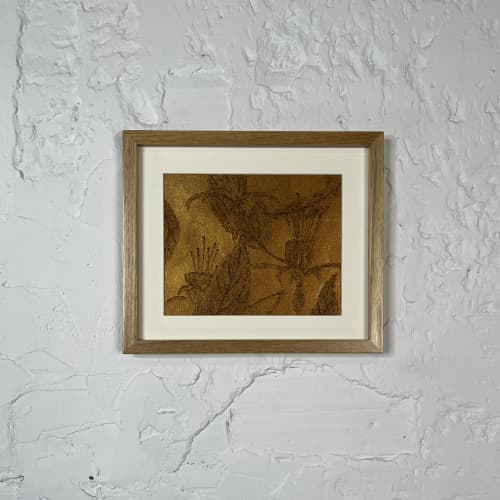 Golden tropical flowers Original wall art | Mixed Media by IRENA TONE. Item works with minimalism & eclectic & maximalism style