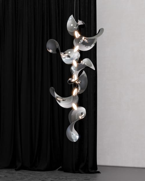Dune 8 Vertical Cluster Pendant Light | Chandeliers by MOSS Objects. Item composed of metal in contemporary or japandi style