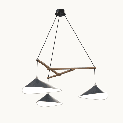 Emily Group of Three Pendant Light – Anthracite Semi-Matte | Chandeliers by MOSS Objects. Item composed of oak wood & steel compatible with contemporary and modern style