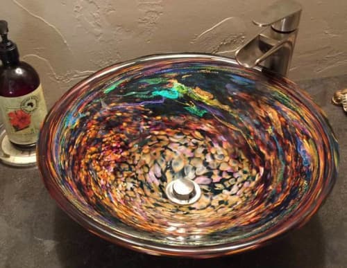 "Orion's Nebula" - Blown Glass Sink | Water Fixtures by White Elk's Visions in Glass - Glass Artisan, Marty White Elk Holmes & COO, o Pierce