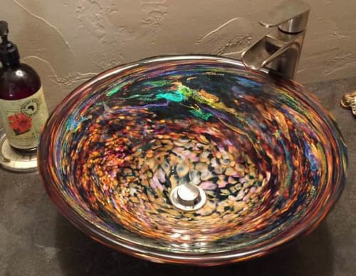 "Orion's Nebula" - Blown Glass Sink | Water Fixtures by White Elk's Visions in Glass - Glass Artisan, Marty White Elk Holmes & COO, Jo Pierce
