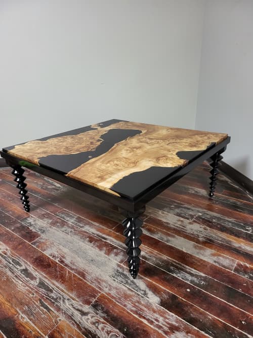 Burl and Glass Coffee Table | Tables by Donald Mee Design. Item made of maple wood