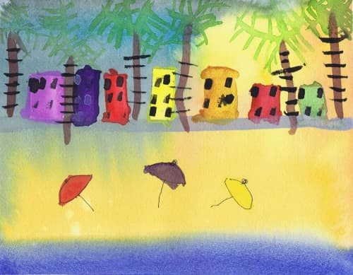 Miami Beach - Original Watercolor | Watercolor Painting in Paintings by Rita Winkler - "My Art, My Shop" (original watercolors by artist with Down syndrome). Item composed of paper compatible with contemporary and coastal style