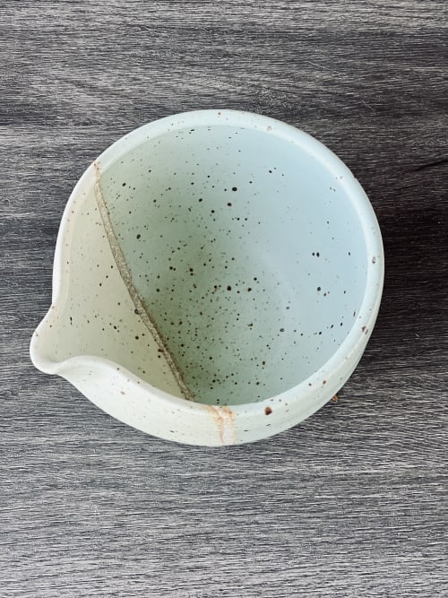 Seafoam - Katakuchi Tea Bowl | Dinnerware by Tomoko Ceramics. Item made of stoneware works with japandi & modern style