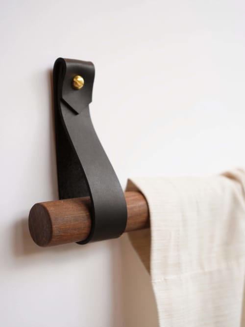 Leather Curtain Rod Bracket [V'ed End] | Strap in Storage by Keyaiira | leather + fiber. Item made of leather
