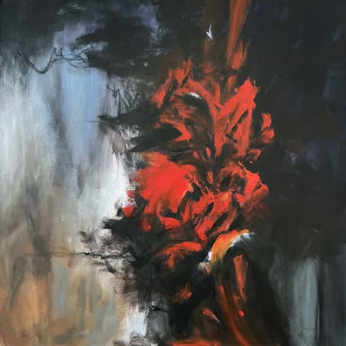 Not So Thin Red Line | Oil And Acrylic Painting in Paintings by Ana Carolina Mönnaco. Item composed of canvas and synthetic in contemporary or modern style