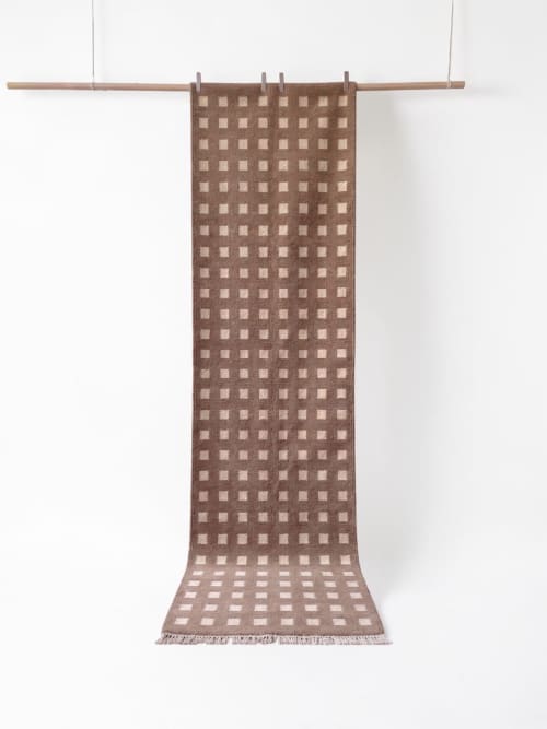 Handwoven Woolen Brown & White Runner Rug | Rugs by Evergreen Carpets. Item composed of wool compatible with boho and minimalism style