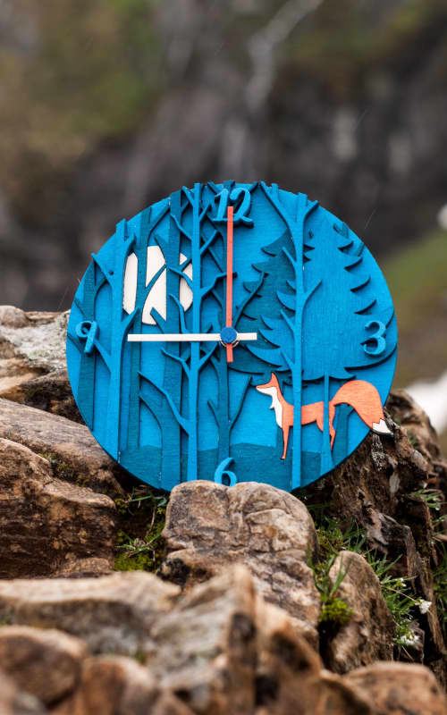 Fox Wooden Wall Clock | Decorative Objects by Attila Csiszer