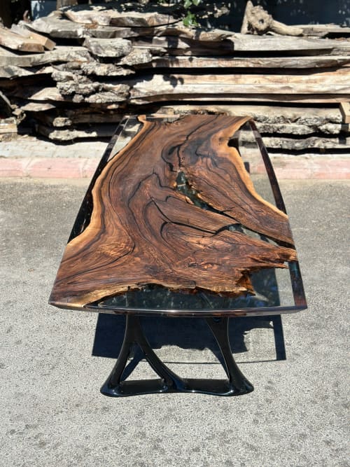 Walnut Slab Clear Epoxy Table - Custom Epoxy Resin Table | Dining Table in Tables by Tinella Wood. Item composed of oak wood and metal in boho or minimalism style