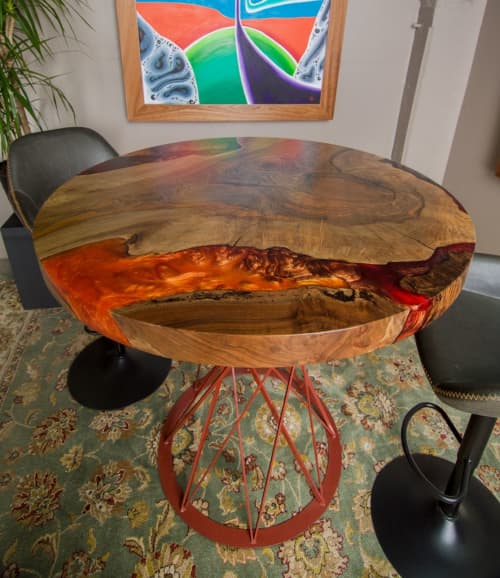 Golden gate Cauldron | Cocktail Table in Tables by Cline Originals. Item composed of walnut & copper compatible with mid century modern and eclectic & maximalism style