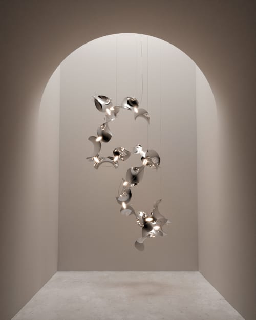 Dune 12 Spiral in Metallic Tones Pendant Light | Chandeliers by MOSS Objects. Item made of metal works with contemporary & japandi style