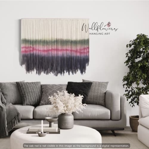 LAURINA Green Pink Textile Wall Hanging Dip Dye Fiber Art by