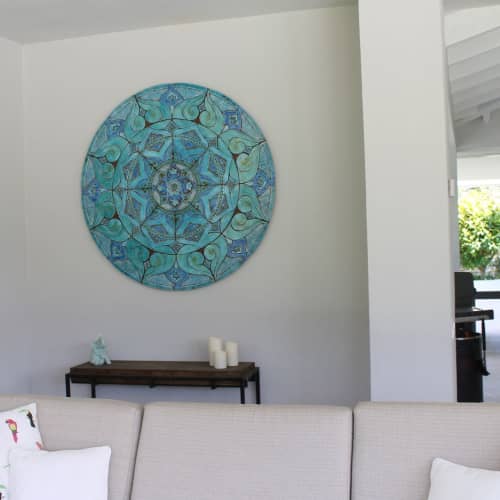 Mandala mural 125cm (49.2")  Turquoise | Murals by GVEGA. Item composed of stone and synthetic