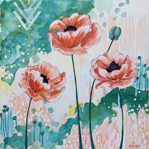 "Summer Breeze" Floral Poppy Painting | Oil And Acrylic Painting in Paintings by Mandy Martin Art. Item made of canvas