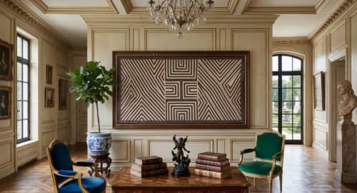 Iskonawa Mural: 2.83m Hand-Painted Ancestral Museum Art | Tapestry in Wall Hangings by Sacred Andes Atelier. Item made of cotton & fiber compatible with minimalism and rustic style