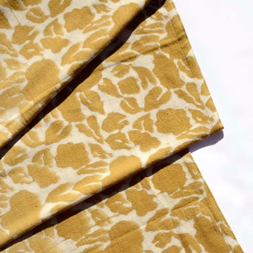 Block Print Organic Cotton Mustard Table Runner - Yan | Linens & Bedding by ichcha. Item composed of cotton in boho style
