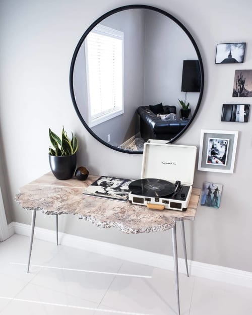 Titanium White Waxed Maple Burl Desk/Console | Tables by Lumberlust Designs. Item composed of maple wood and aluminum