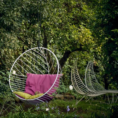 Bubble Hanging Swing Chair Pink and Green Cushions by Studio