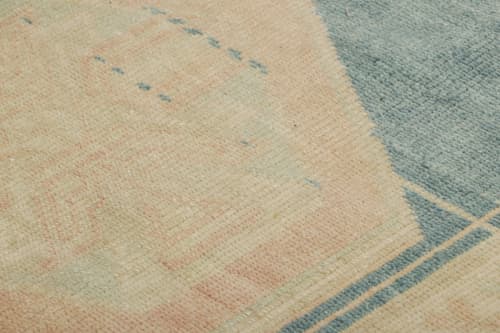 Vintage Turkish Oushak Rug in Blue, Pink and Cream | Area Rug in Rugs by Rug and Kilim