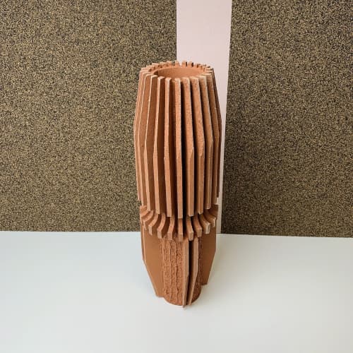 Ministry Architect Tall Tower - Terracotta and Turquoise | Vase in Vases & Vessels by Andrew Walker Ceramics | Private Residence, Sheffield in Sheffield. Item made of stone
